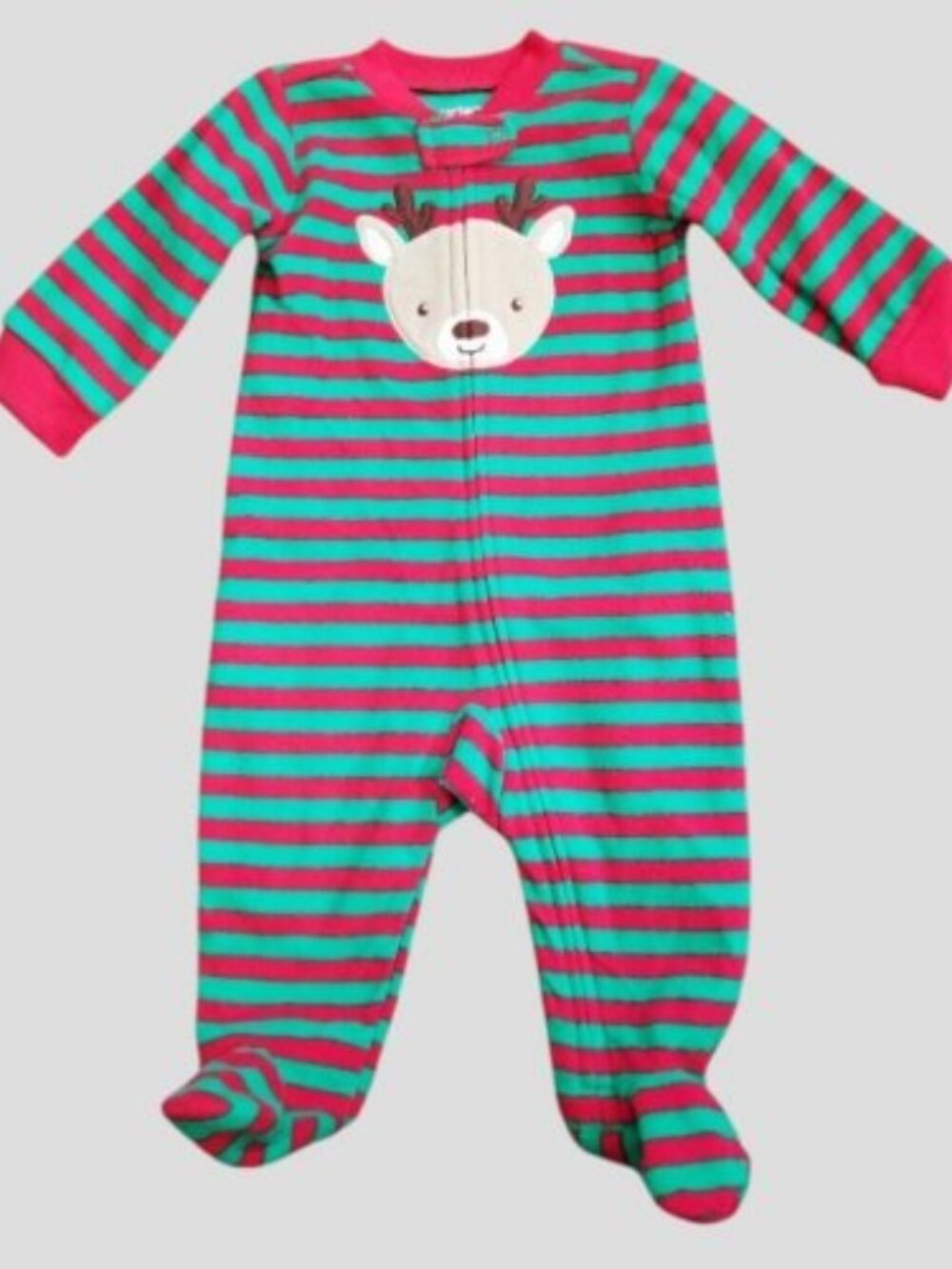 CARTER'S Red and Green Striped Reindeer Fleece Blanket Sleeper 6 months NEW